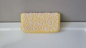Vintage Souré Yellow Beaded Scroll Pattern Evening Clutch Bag